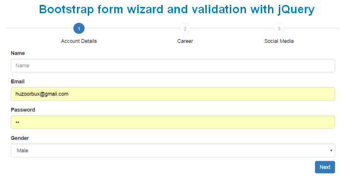 Create Bootstrap form wizard and validation with jQuery